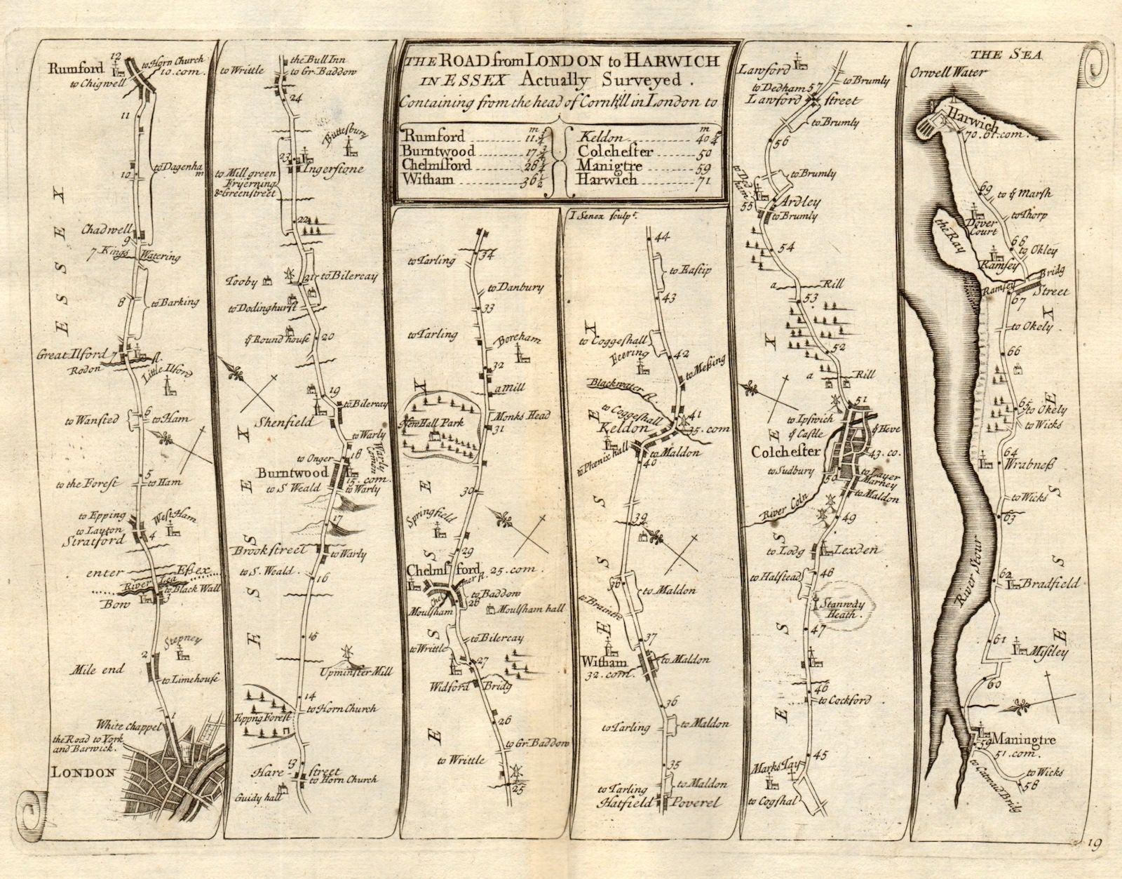 London Stratford Romford Chelmsford Colchester Harwich SENEX #19 road map 1719
